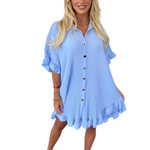 Load image into Gallery viewer, LUXE DIVA Women&#39;s Ladies Gold Button Pleated Frill Summer Shirt Swing Smock Mini Dress Top
