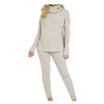 Load image into Gallery viewer, LUXE DIVA Ladies Chunky Knitted Ribbed Polo High Neck Top Set Womens Leggings Loungewear Joggers Tracksuit0

