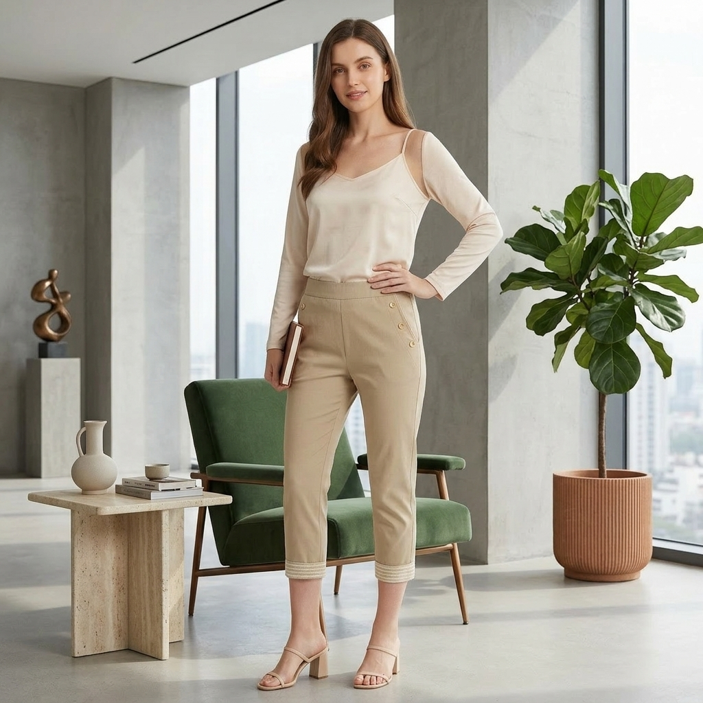 LUXE DIVA Ladies Cherry Berry 3/4 Cropped Stripe Pants, Stretch Capri Trousers with Elasticated Waist for Summer, 8-18