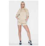 Load image into Gallery viewer, Womens Ruched Sleeve Hooded Top And Pocket Shorts Leisure Wear Co-Ord Set - Adult 2 PCS Summer Activewear Hoodie &amp; Hotpants Loungewear Tracksuit UK Size 8-18
