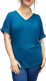 Load image into Gallery viewer, Women&#39;s New Plus Size Womens Short Turn Up Sleeve Baggy Plain Top Ladies V-Neck T-Shirt 16-26
