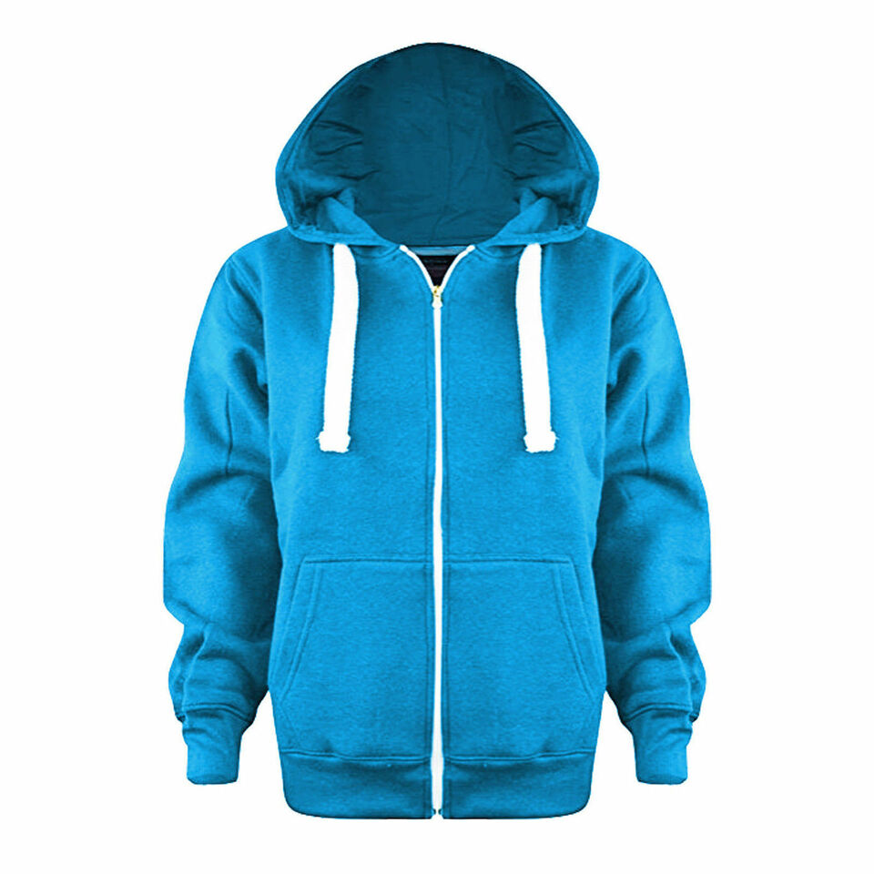 Girls Boys Children Fleece Plain Hoodie Top Kids Hooded Jacket Zip Up Warm Hoody 3-13 Years