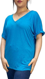 Load image into Gallery viewer, Women&#39;s New Plus Size Womens Short Turn Up Sleeve Baggy Plain Top Ladies V-Neck T-Shirt 16-26
