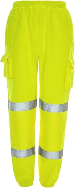 LUXE DIVA New HI VIZ VIS Jogging Bottoms Open hem Work WEAR Safety Trousers Two Tone Highway Builder Safety Fleece Joggers Sweat Pants S-5XL