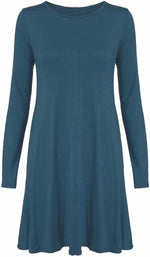 Load image into Gallery viewer, Womens Plain Long Sleeve Stretch A Line Skater Flared Swing Dress Top
