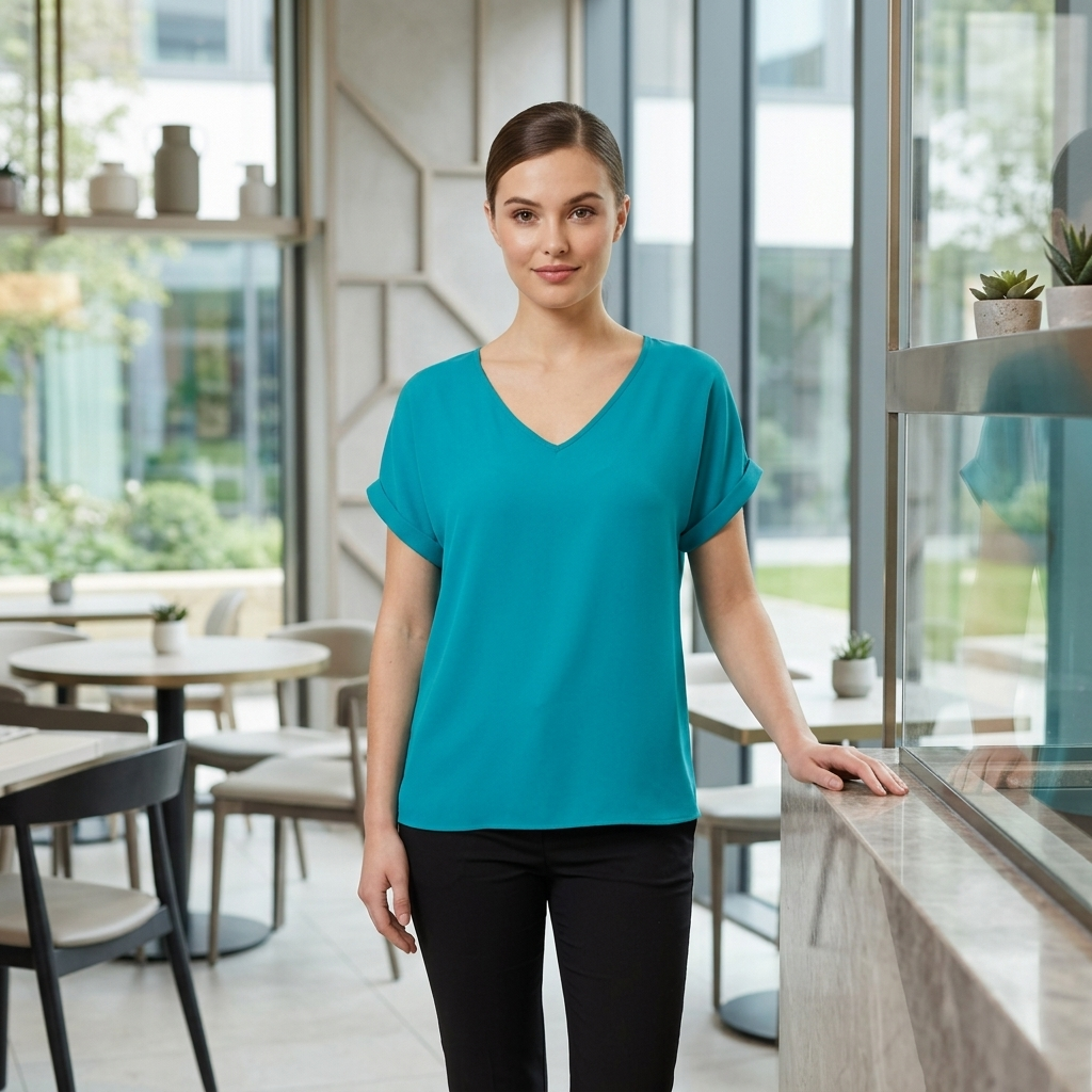 LUXE DIVA Women's Plus Size V-Neck Baggy Top with Turn-Up Short Sleeves
