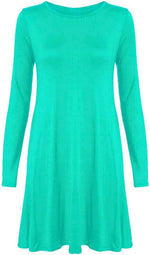 Load image into Gallery viewer, Womens Plain Long Sleeve Stretch A Line Skater Flared Swing Dress Top

