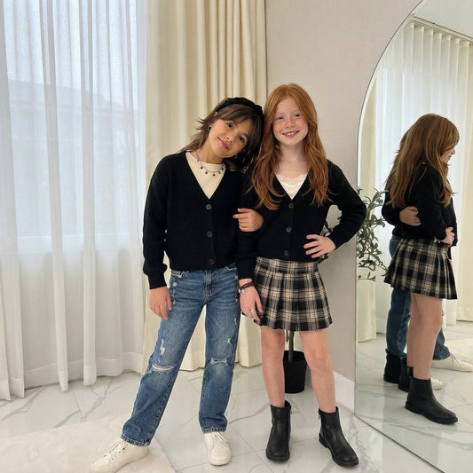 2 Pack Girls Knitted Cardigan for School Uniform Long Sleeve Sweat Knitted Cardigan - Ages 3-14 Years