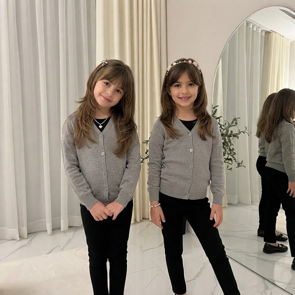 LUXE DIVA Girls Pack of 2 Knitted Cardigans School Uniform Long Sleeve Sweater Ages 3-14 Years