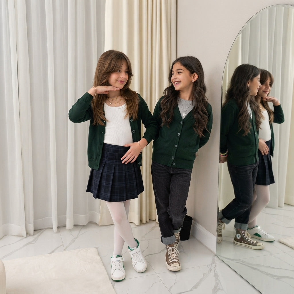 LUXE DIVA Girls Pack of 2 Knitted Cardigans School Uniform Long Sleeve Sweater Ages 3-14 Years