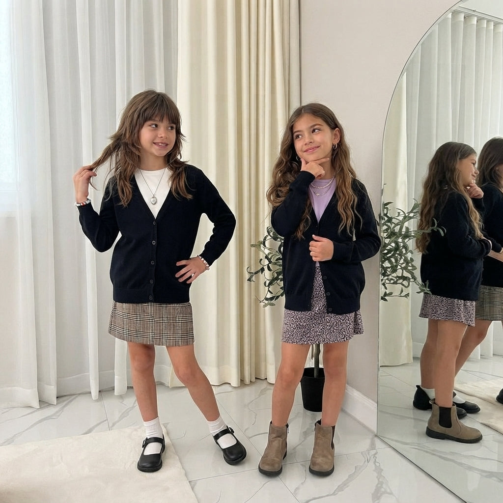 LUXE DIVA Girls Pack of 2 Knitted Cardigans School Uniform Long Sleeve Sweater Ages 3-14 Years
