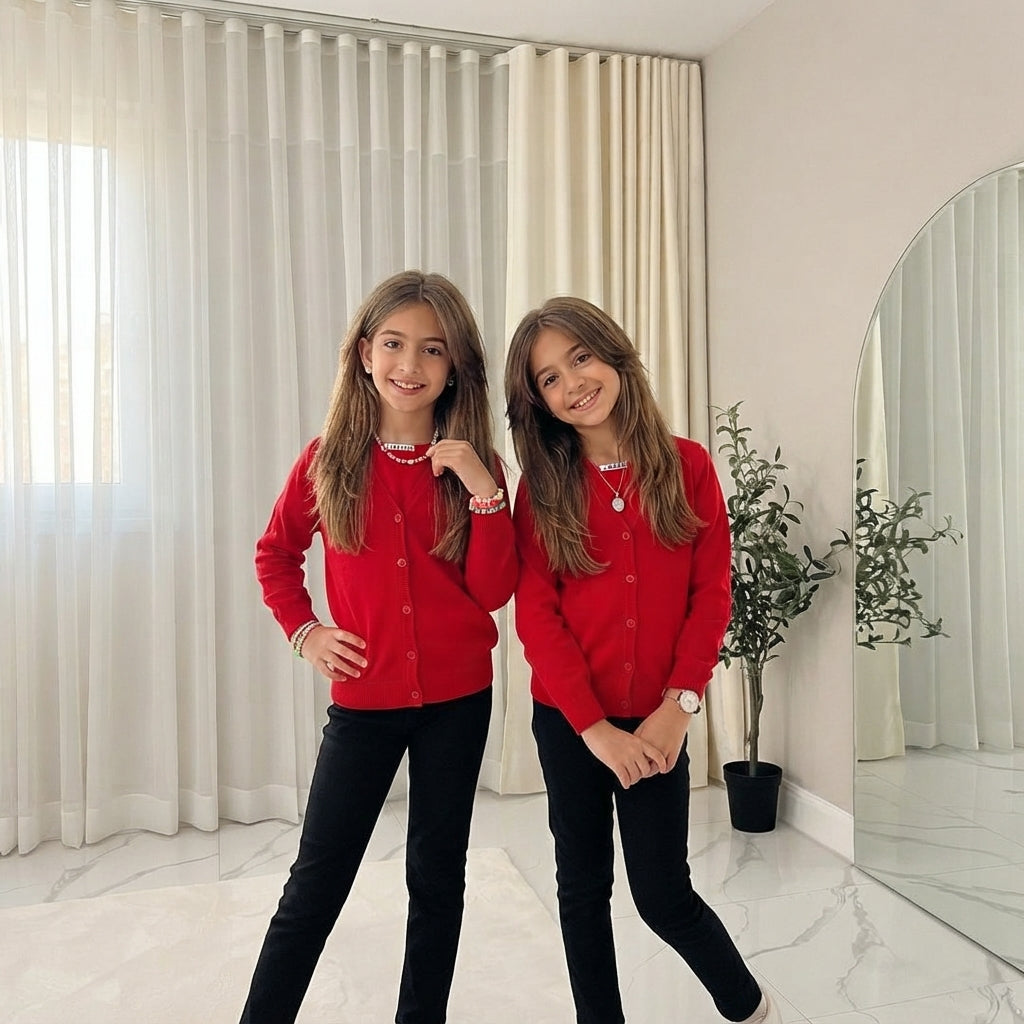 LUXE DIVA Girls Pack of 2 Knitted Cardigans School Uniform Long Sleeve Sweater Ages 3-14 Years