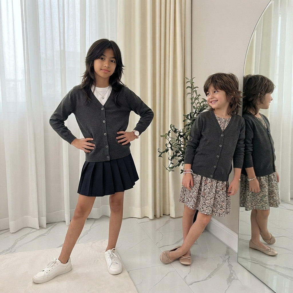 LUXE DIVA Girls Pack of 2 Knitted Cardigans School Uniform Long Sleeve Sweater Ages 3-14 Years