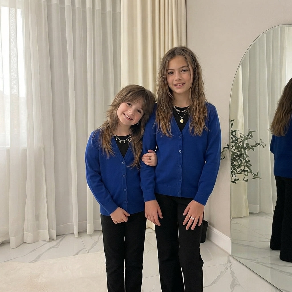 LUXE DIVA Girls Pack of 2 Knitted Cardigans School Uniform Long Sleeve Sweater Ages 3-14 Years