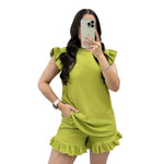 Load image into Gallery viewer, Women&#39;s Super Soft Pop Corn Materi Frill Sleeve Short 2PCS Co Ord Loungewear Sets
