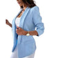 LUXEDIVA Womens Ruched Sleeve Fully Lined Blazer Collared Casual Ladies Formal Jacket Top