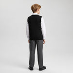 Load image into Gallery viewer, LUXE DIVA Kids Black V-Neck Knitted School Tank Top – Sleeveless Uniform Sweater Vest for Boys Ages 3–13 – Classic Fit, Soft &amp; Durable Fabric
