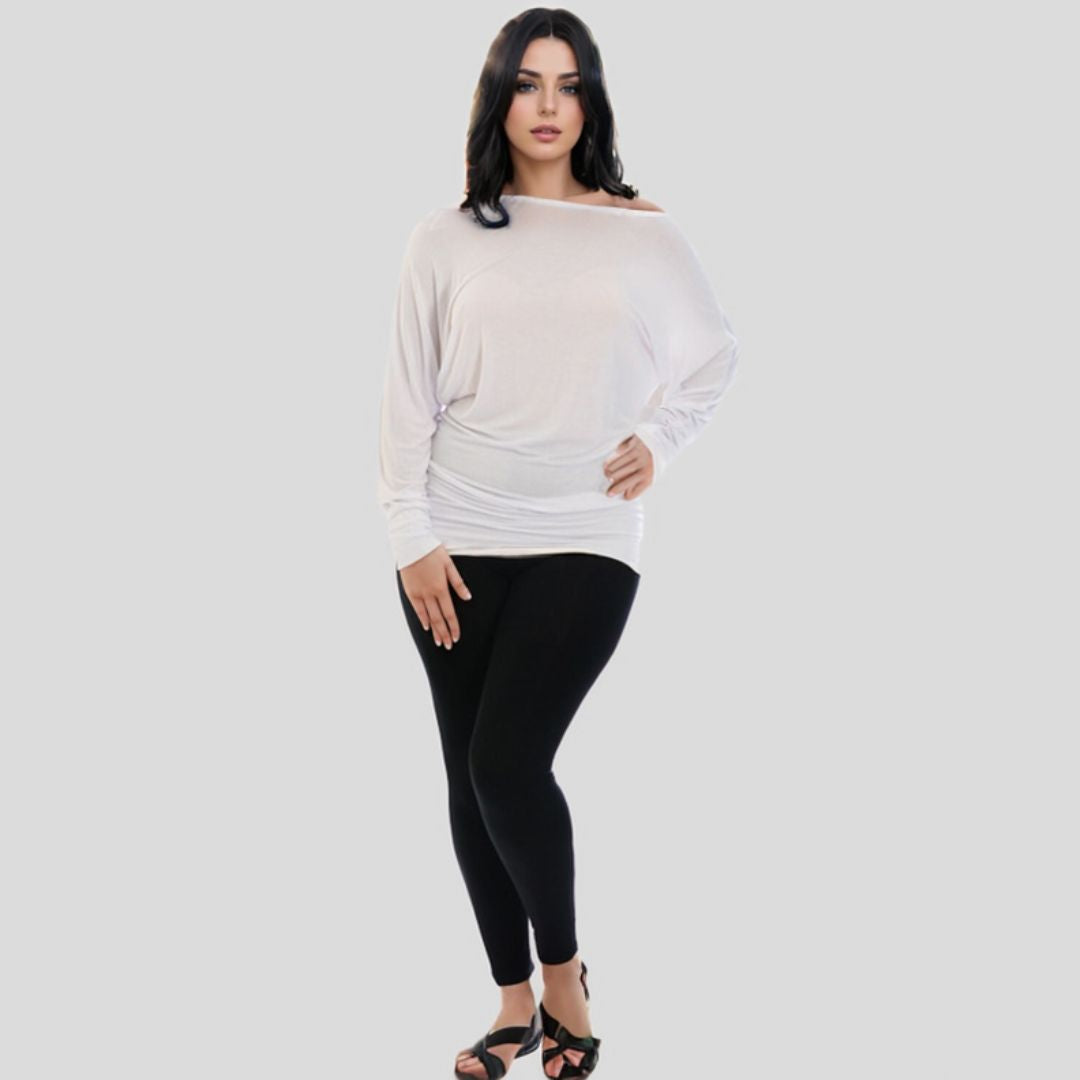 LUXE DIVA One Off-Shoulder Tops with Long Sleeves, Off Shoulder Batwing Jumper, Ladies Batwing Top in Black, Red, White Plus 21 Colors More UK