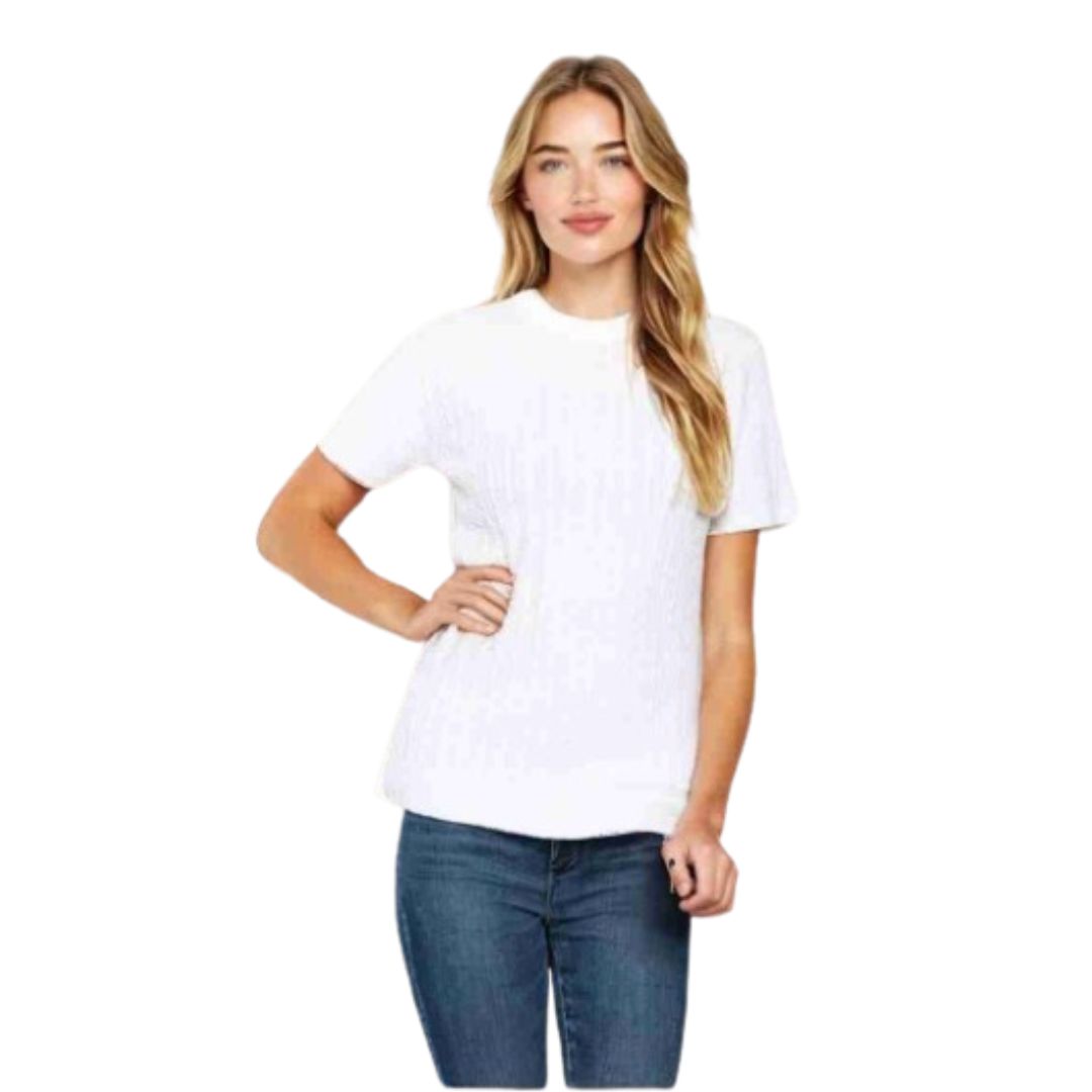 LUXE DIVA Women’s Short Sleeve Soft Smooth Cable Knitted Jumper Ladies Round Neck Oversized Pull Over Knit Warm Sweaters Top Plus Size 8-24