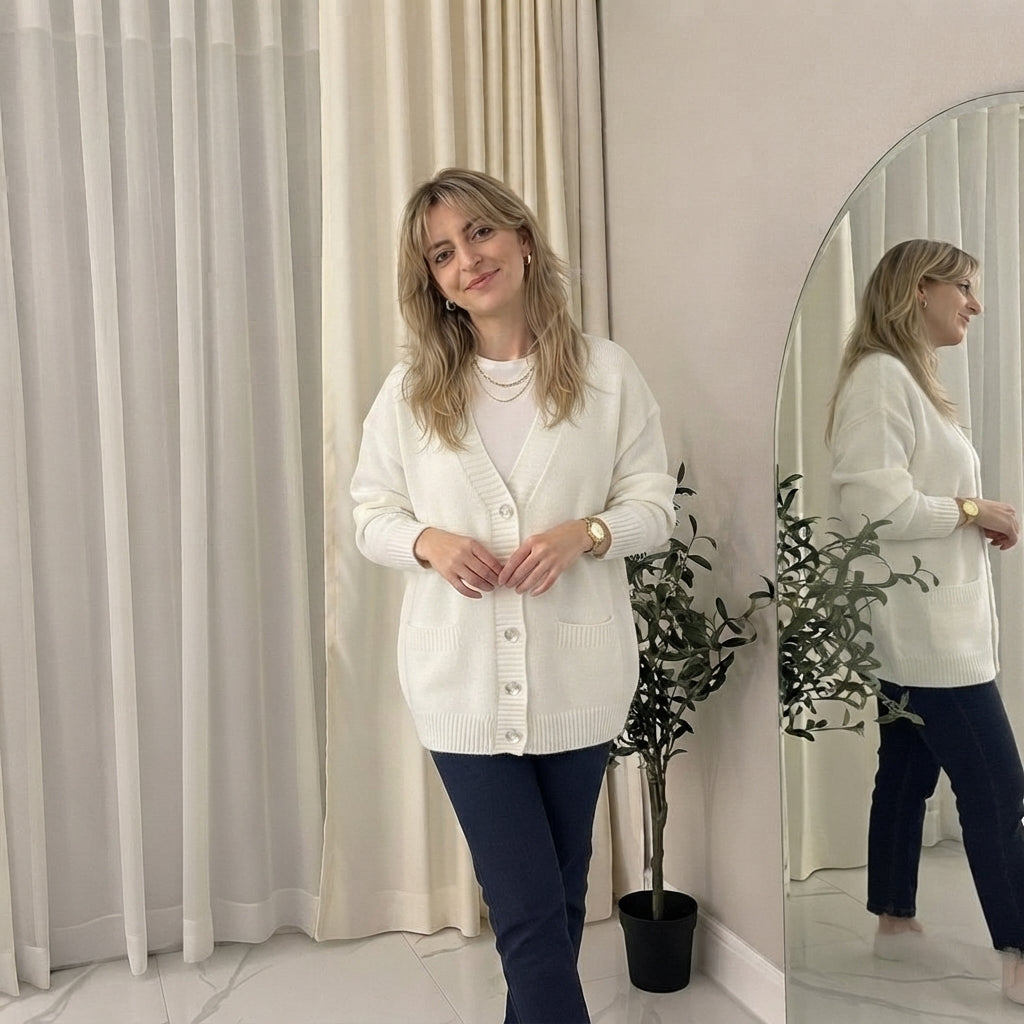 LUXE DIVA Women’s Longline V Neck Cardigan 5 Button Oversized Knit
