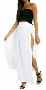 Load image into Gallery viewer, Womens Long Double Split High Waist Ladies Plain Jersey Stretch Two Side Slit Maxi Skirt
