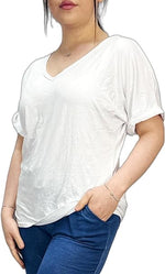 Load image into Gallery viewer, Women&#39;s New Plus Size Womens Short Turn Up Sleeve Baggy Plain Top Ladies V-Neck T-Shirt 16-26
