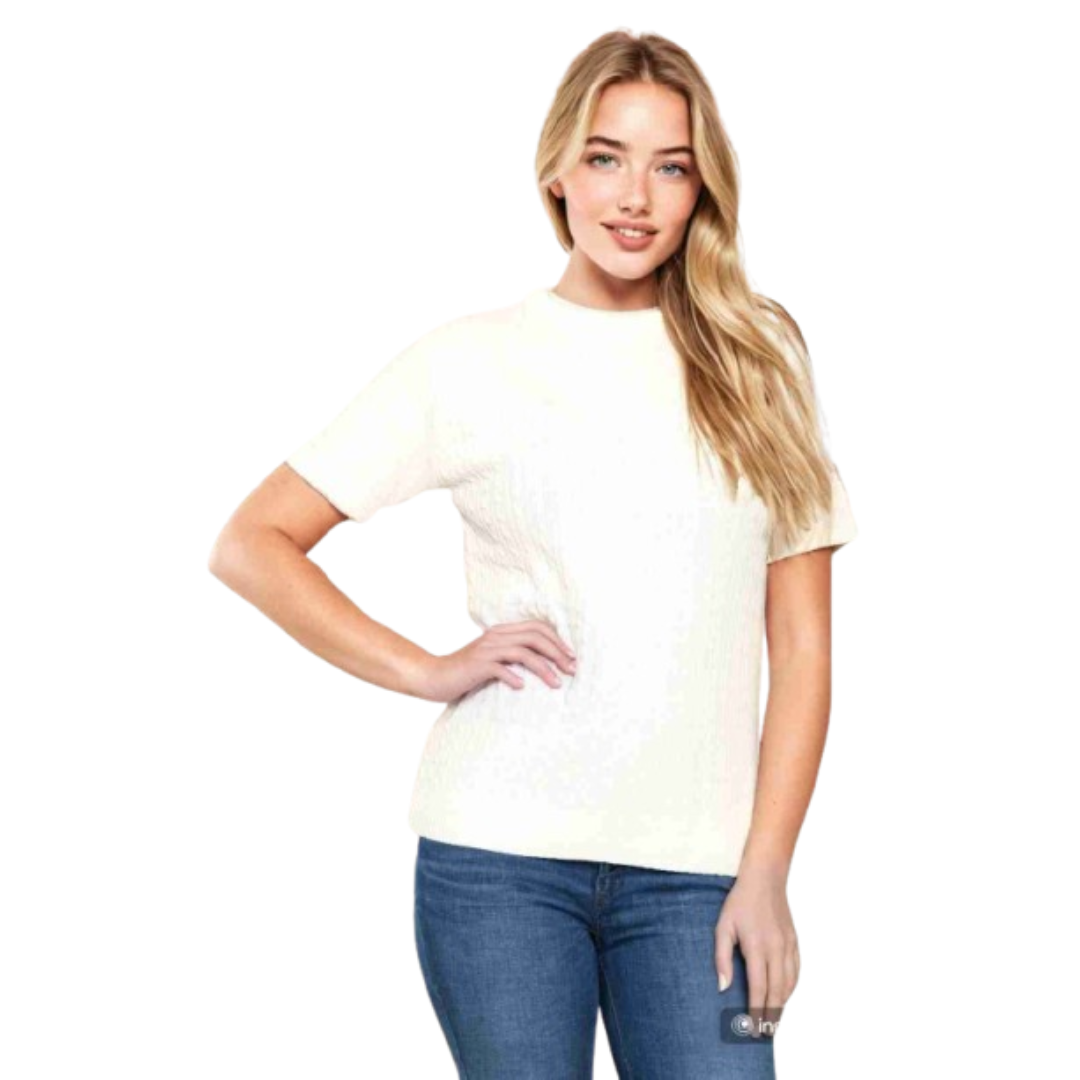 LUXE DIVA Women’s Short Sleeve Soft Smooth Cable Knitted Jumper Ladies Round Neck Oversized Pull Over Knit Warm Sweaters Top Plus Size 8-24