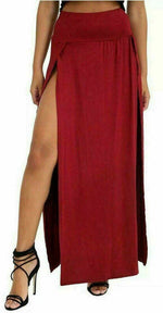 Load image into Gallery viewer, Womens Long Double Split High Waist Ladies Plain Jersey Stretch Two Side Slit Maxi Skirt
