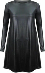 Load image into Gallery viewer, Womens Plain Long Sleeve Stretch A Line Skater Flared Swing Dress Top

