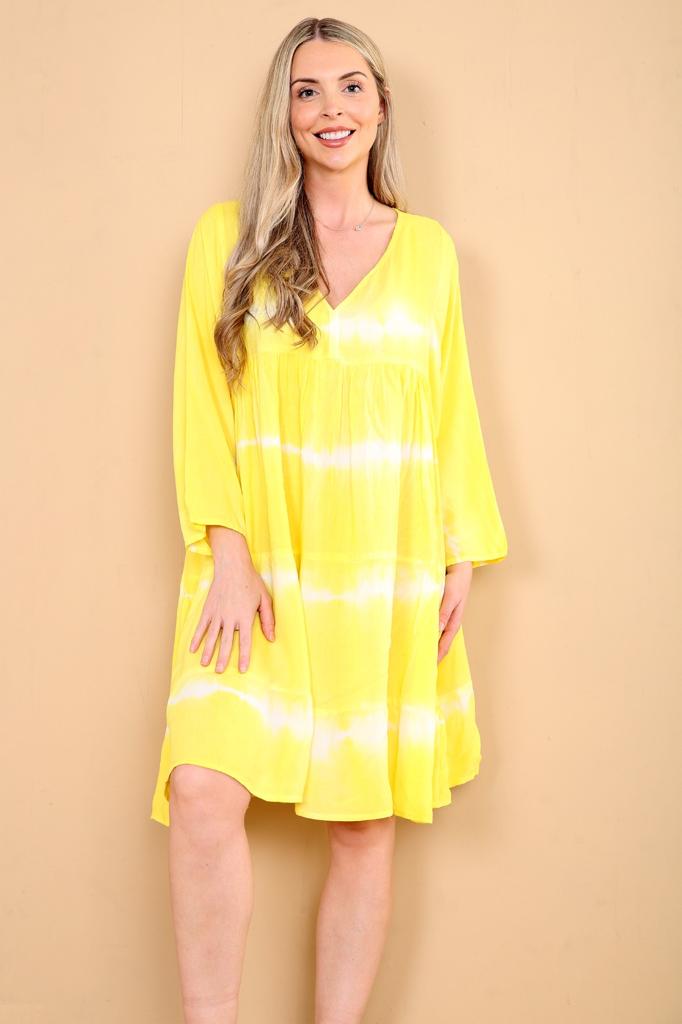 LUXE DIVA Women's Long Sleeve V-Neck Smock Dress