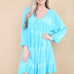 LUXE DIVA Women's Long Sleeve V-Neck Smock Dress