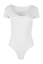 Load image into Gallery viewer, Womens Ladies New Cap Short Sleeve Plain Round Neck Stretch Leotard Bodysuit T-Shirt Plunge Top
