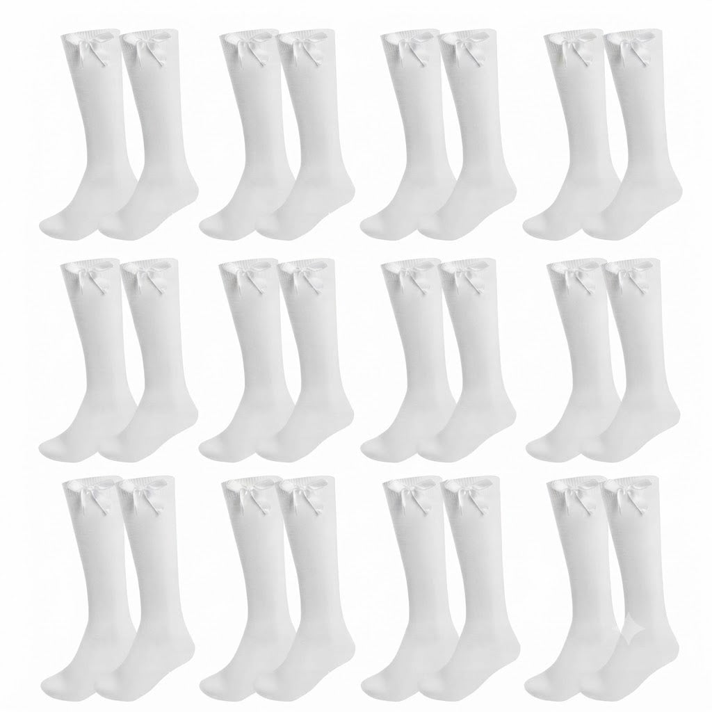LUXE DIVA  Cotton Rich Girls Knee High School Bow Socks Pack 3 6 12