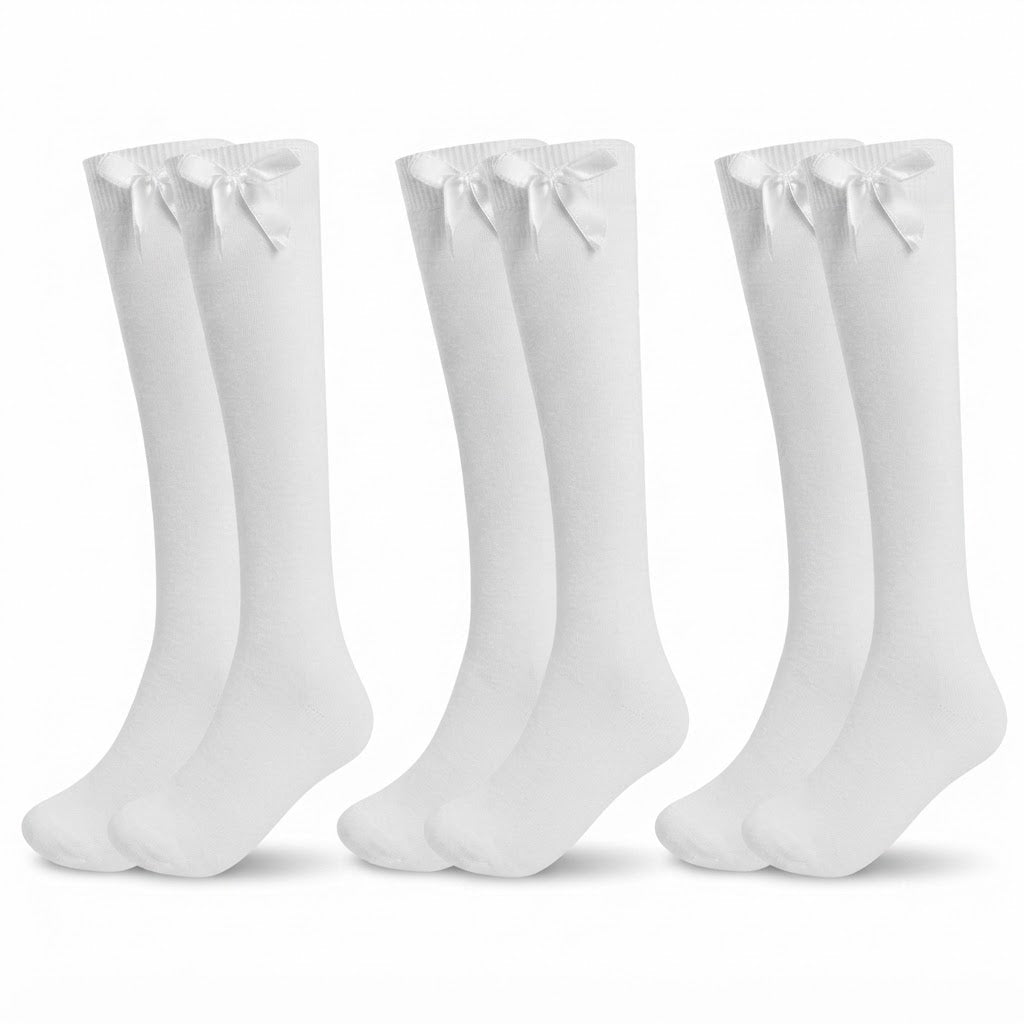 LUXE DIVA  Cotton Rich Girls Knee High School Bow Socks Pack 3 6 12