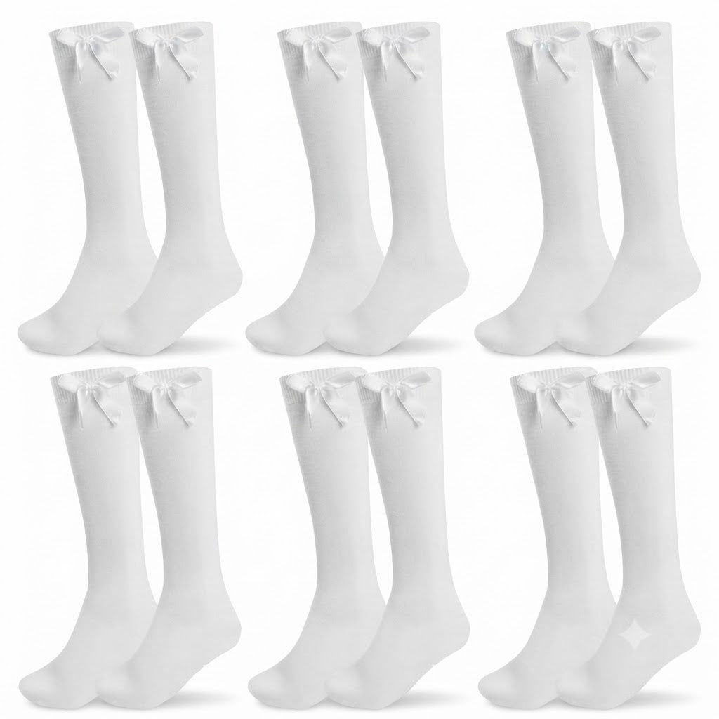 LUXE DIVA  Cotton Rich Girls Knee High School Bow Socks Pack 3 6 12