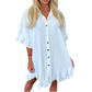 LUXE DIVA Women's Ladies Gold Button Pleated Frill Summer Shirt Swing Smock Mini Dress Top