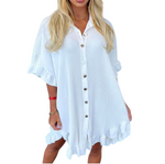 Load image into Gallery viewer, LUXE DIVA Women&#39;s Ladies Gold Button Pleated Frill Summer Shirt Swing Smock Mini Dress Top
