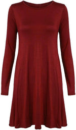 Load image into Gallery viewer, Womens Plain Long Sleeve Stretch A Line Skater Flared Swing Dress Top
