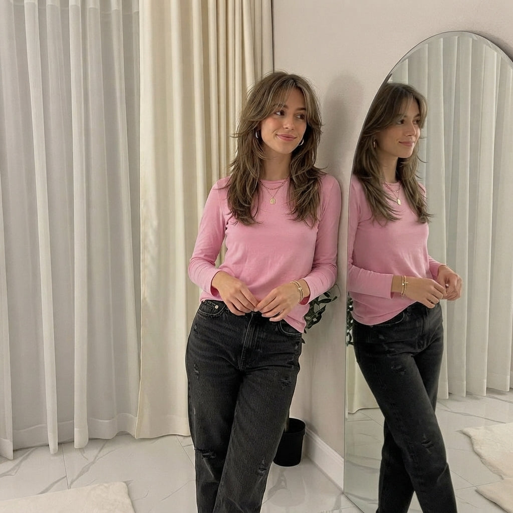 LUXE DIVA Women's Long Sleeve Round Neck T Shirt Top Sizes 8-26