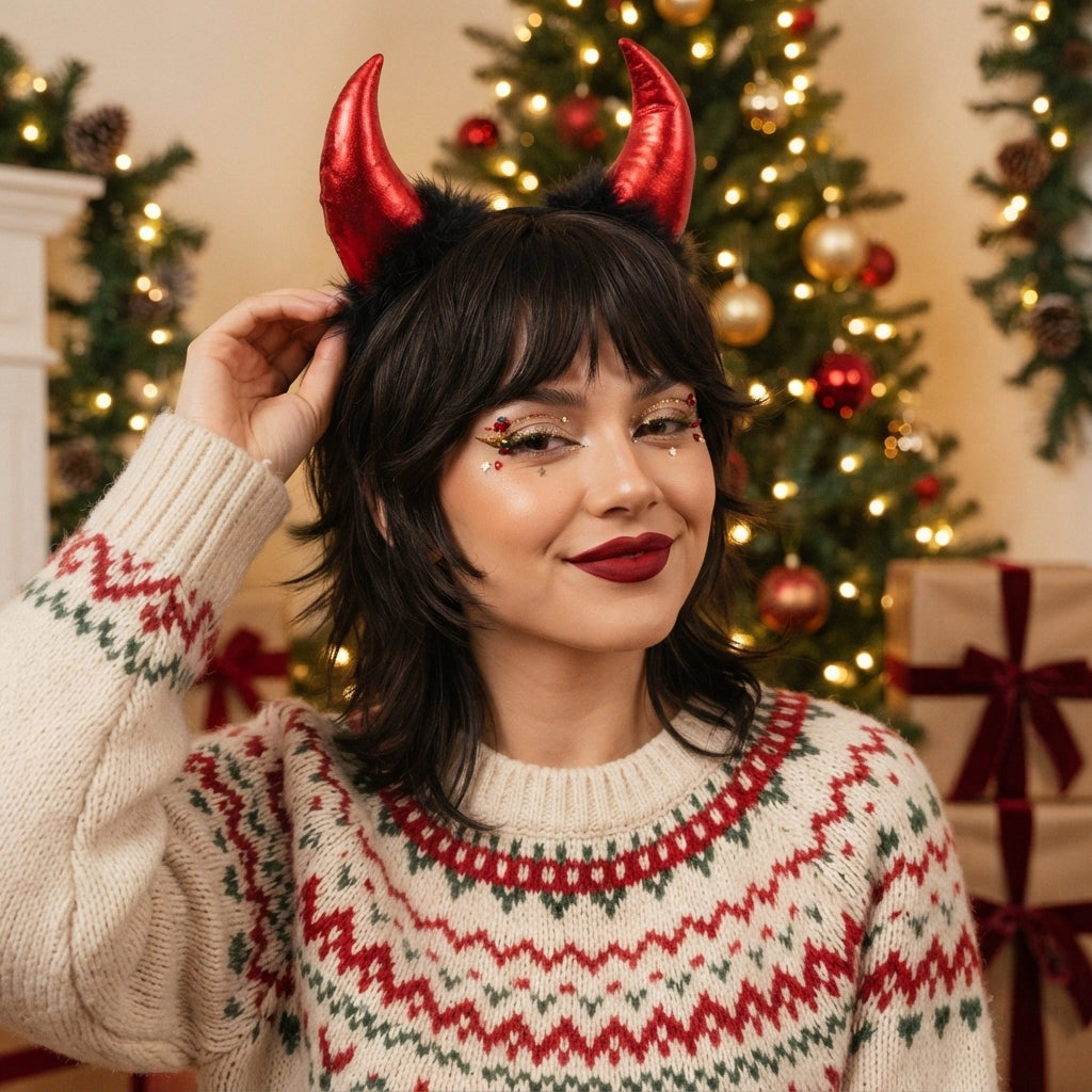 LUXE DIVA Red Sequin Devil Horns Headband Halloween Fancy Dress Hen Night Costume Accessory