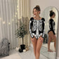 Women's Halloween Skeleton Costume Long Sleeve Jumper Dress Leggings Jumpsuit Bodysuit