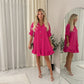 LUXE DIVA Women's Ladies Gold Button Pleated Frill Summer Shirt Swing Smock Mini Dress Top