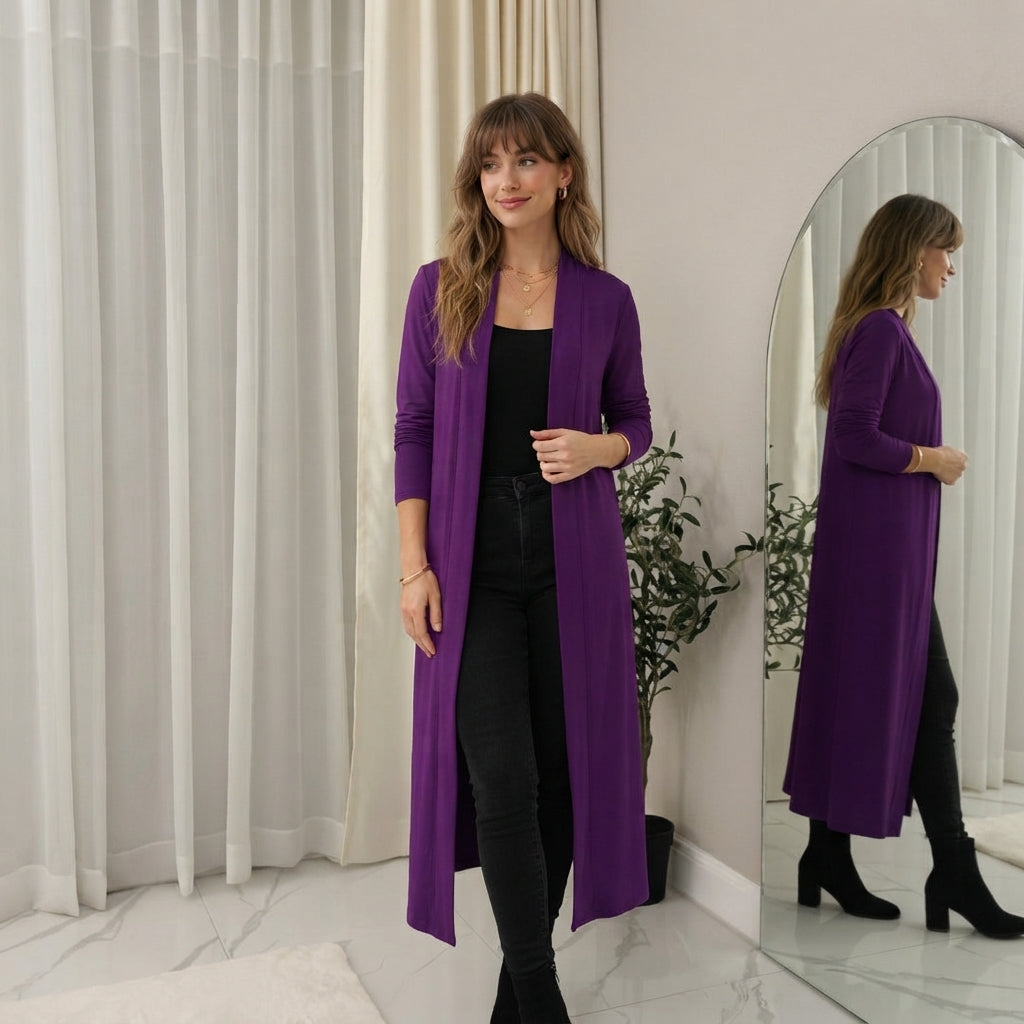 LUXE DIVA Women's Plus Size Longline Maxi Cardigan Open Front Coatigan 8-26