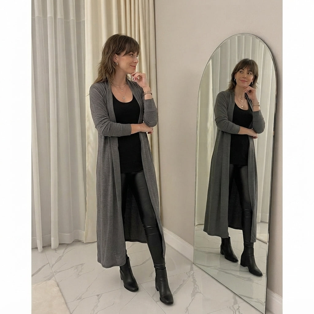LUXE DIVA Women's Plus Size Longline Maxi Cardigan Open Front Coatigan 8-26