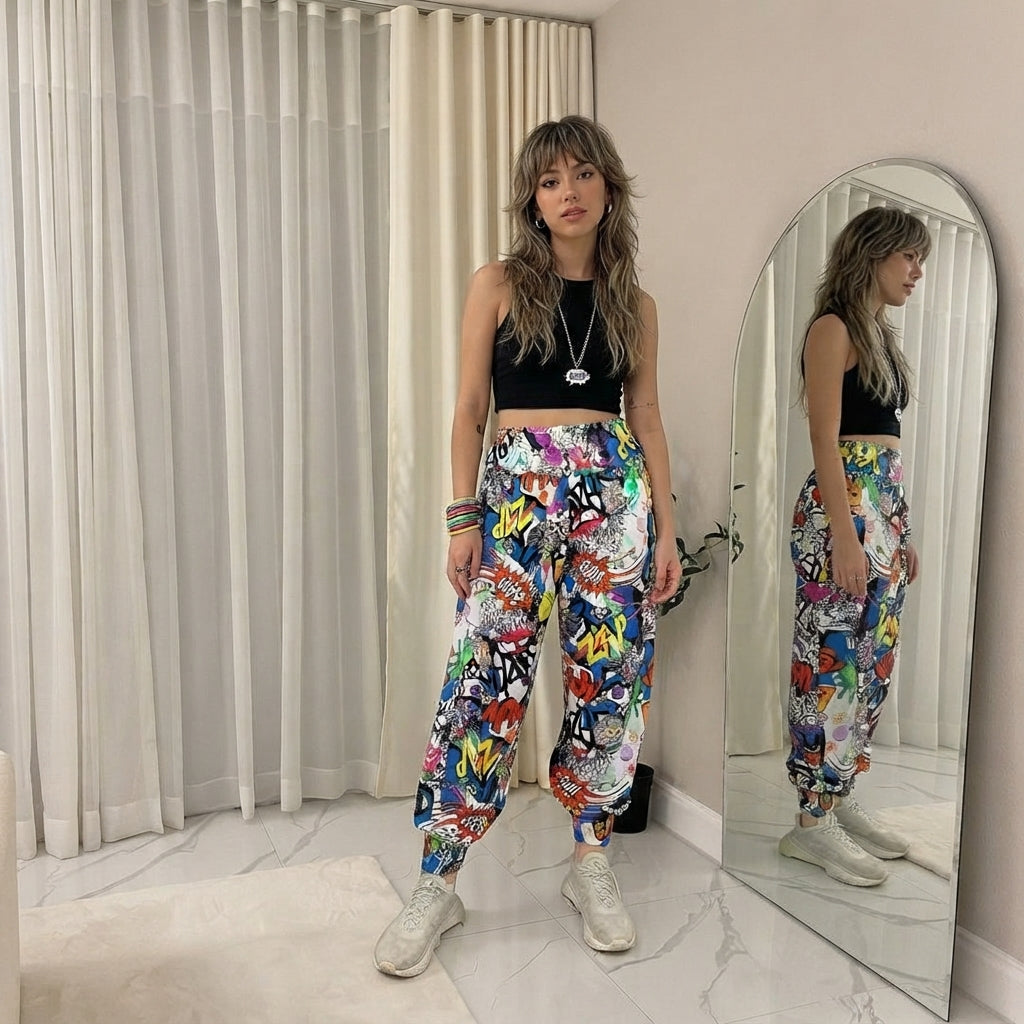 LUXE DIVA Women’s Harem Pants Trousers | Printed Full Length Ali Baba Baggy Trousers with Side Slits & Ankle Cuffs | Casual Stretch Yoga Sweatpants | Sizes 8-26