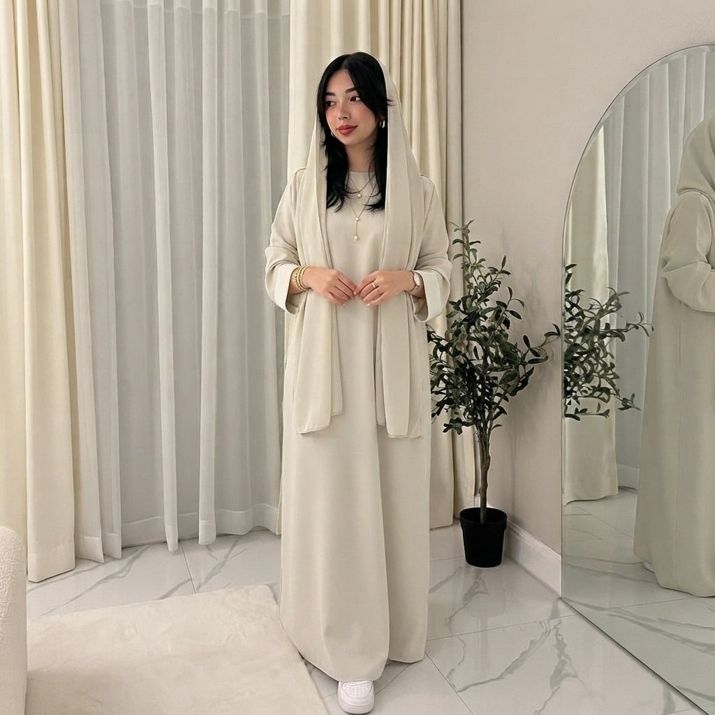 LUXE DIVA Women’s Gold Trim Abaya With Scarf Maxi Dress