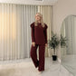 LUXE DIVA Ladies Frill Sleeve Two Piece Lounge Set Wide Leg Trousers