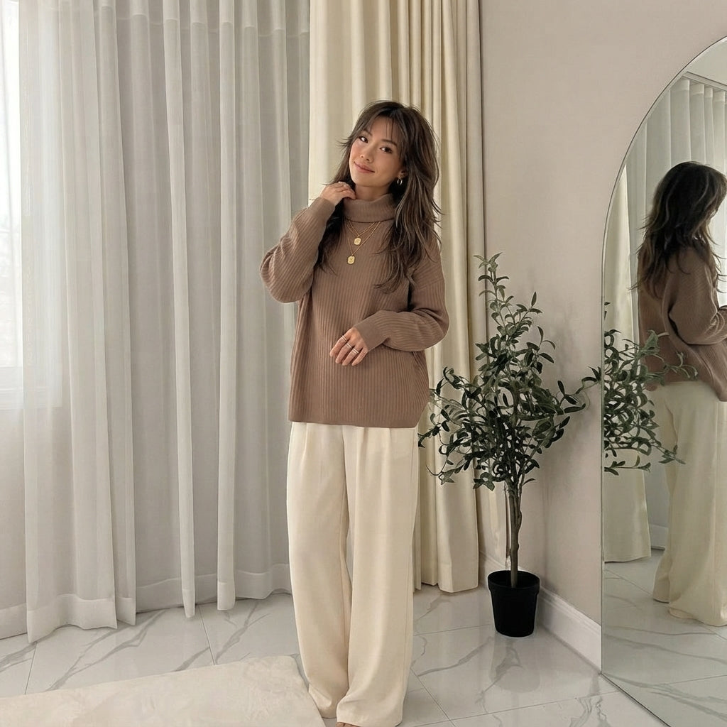 LUXE DIVA Women Chunky Knitted High Polo Roll Neck Baggy Oversized Winter Jumper Dress Top