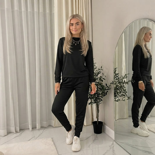 LUXE DIVA Ladies Plain Tracksuit Solid Round Neck Sweatshirts Joggers Slim Fit Activewear Size 8-22