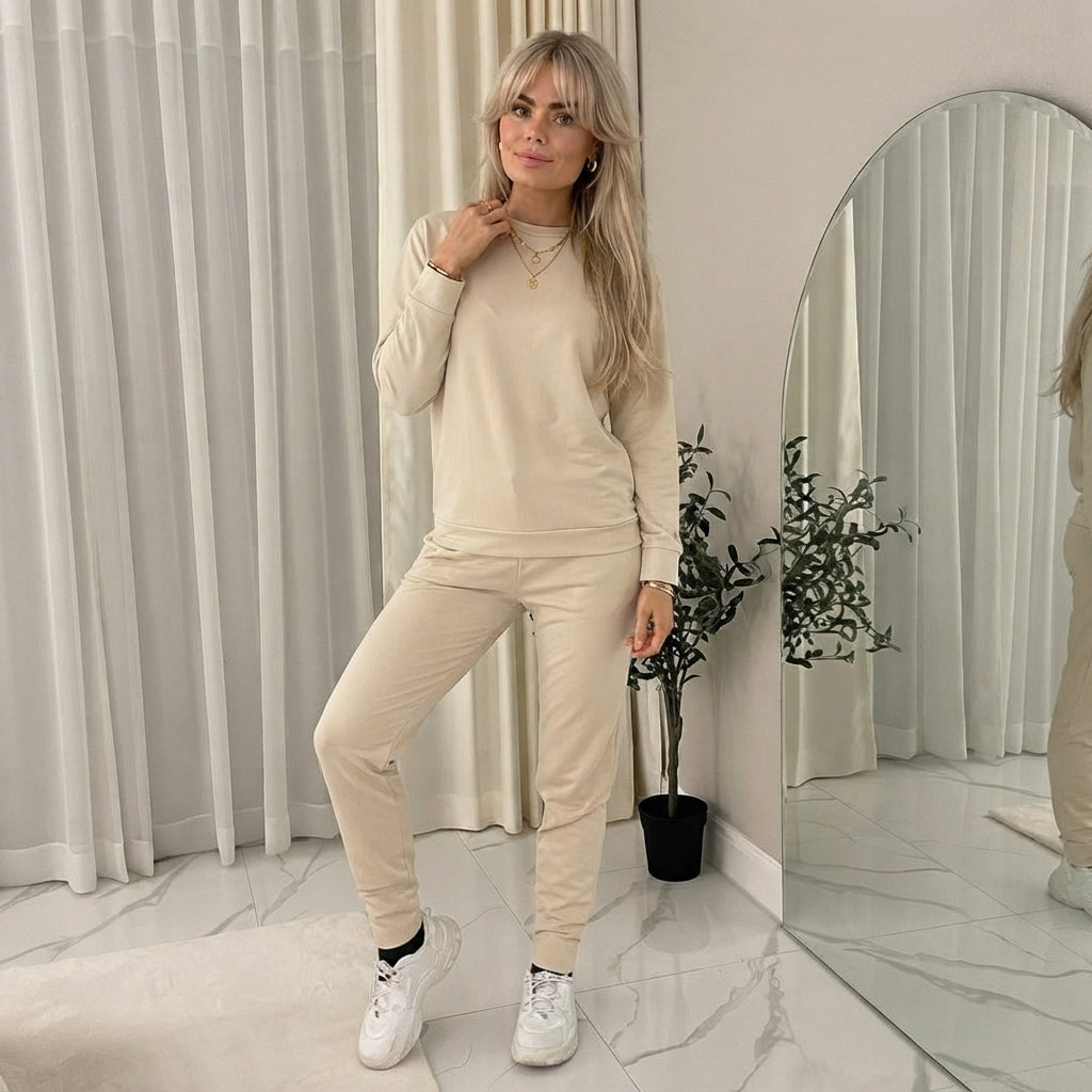 LUXE DIVA Ladies Plain Tracksuit Round Neck Sweatshirt & Joggers Set 8-22